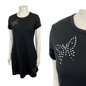 1990s Butterfly Studded Little Black Mini Dress Clubwear / Women’s Large